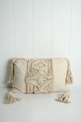 Cream Macrame Cotton Cushion With Tassels 50x30cm